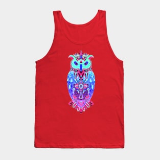 blue east owl in neon lights ecopop pattern Tank Top